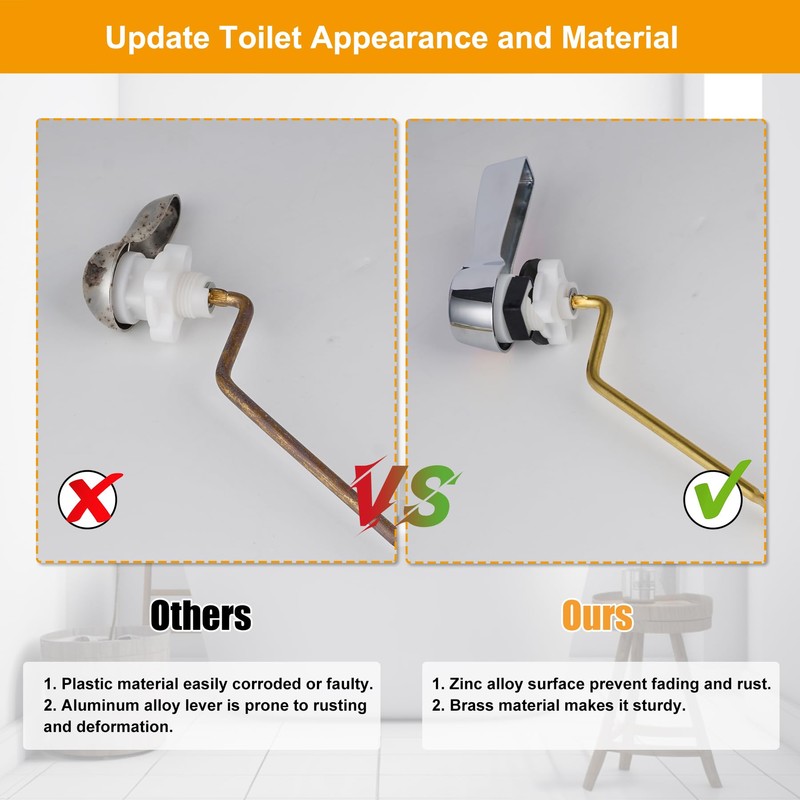 Hibbent Universal Metal Side Mount Toilet Handle Replacement Kit, Brass