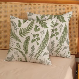 GOLIANDA Spring Sage Green Pillow Covers 18x18 Set of 2 Leaf Plant Decorative Pillow Cases Tropical Fern Herbs Botanical Leaves Floral Cushion Cover Vintage Decor Outdoor Throw Pillows for Couch Sofa