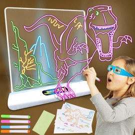 LED Drawing Pad for Children, Luminous Drawing Board with 3D Glasses and Fluorescent Magic Pens, Dinosaur Night Light, Reusable LED Drawing Board, Magic Painting Board for Children