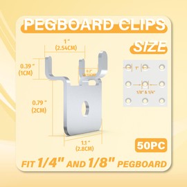 BFPeaky Metal Pegboard Hooks 50 PC - Prong Peg Board Hooks for Hanging Jewelry, Pictures & Crafts - Fits 1/4 and 1/8 Peg Board - Pegboard Clips for Workshop, Retail Display & Home Organization
