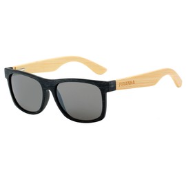 Piranha Eyewear Booker Classic Square Black Frame Bamboo Sunglasses with Smoke Lens