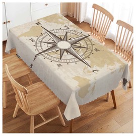 Swono Compass Rectangular Tablecloth Old World Map Nautical Compass Washable Table Cloth Kitchen Dining Room Table Cover for Party Dinner 50x72 Inch Tablecloths