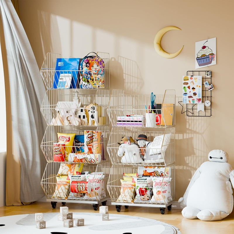 Standing Shelf Units, Wire Storage Basket with Wheels, Detachable and