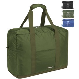Vimapo Foldable Travel Duffle Bag with Luggage Sleeve 40L - 18x14x8 inches Airline Underseat Lightweight Travel Bag - Packable Ripstop Nylon Carry on Bag (Army Green)