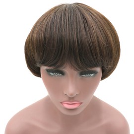 Afro Girls Cosplay Mushroom Wig Short Haircut With Bangs Bob Wig For Black Women (Brown)