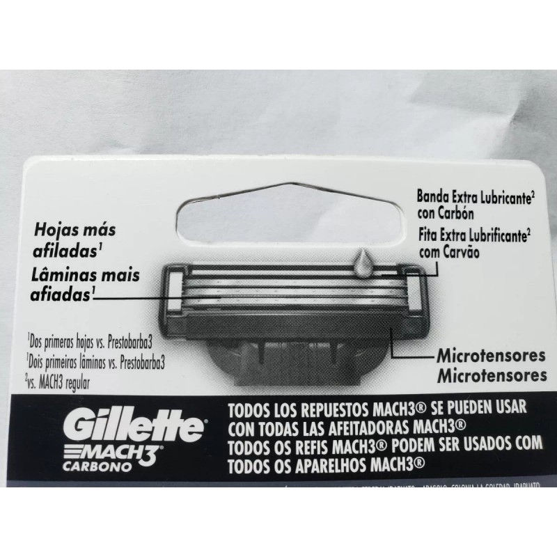 Guillette Navajas De Repuesto Para Rastrillo Mach3 Carbono Con 4