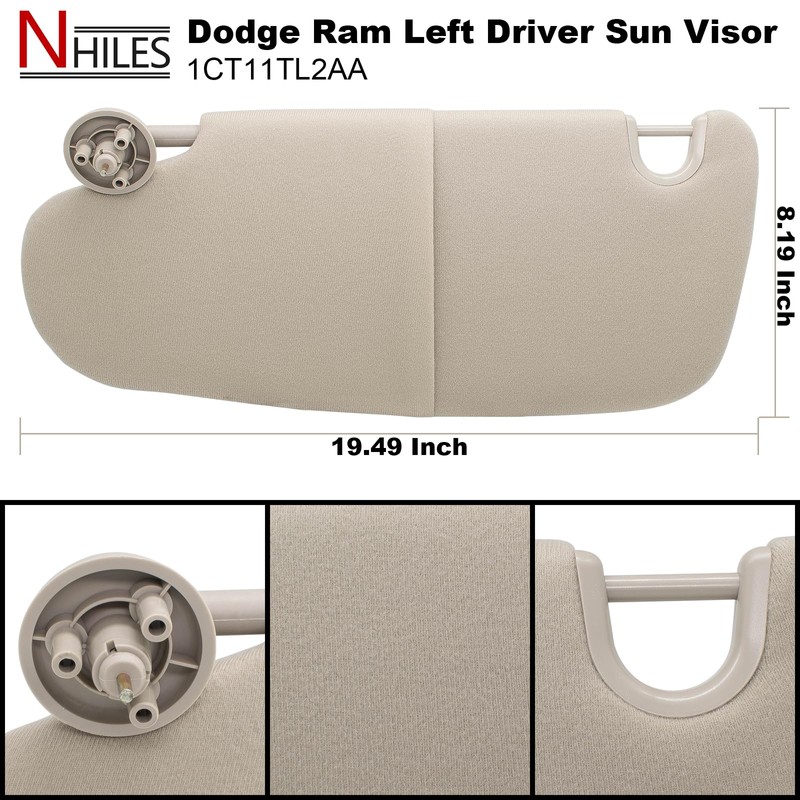NHILES Left Driver & Right Passenger Sun Visor Compatible with