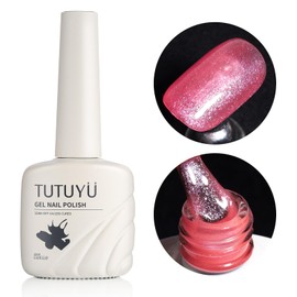 TUTUYU Hot Pink Glitter Gel Nail Polish,12ml Soak Off UV/LED Sparkly Shimmer Gel Polish