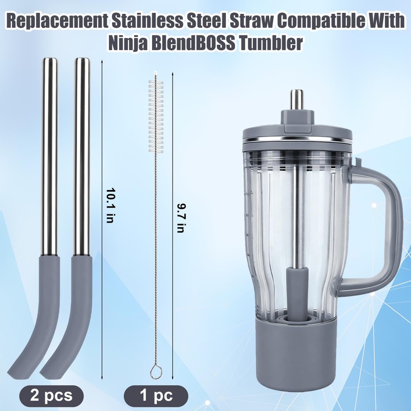 2Pcs Replacement Metal Straws for Ninja BlendBOSS