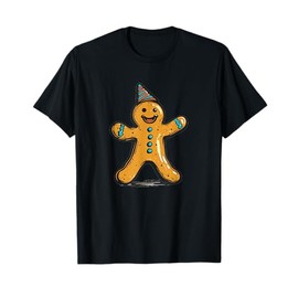 Funny Partying Gingerbread Man with Party Hat Costume T-Shirt