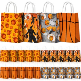 RAIHOMKIT 24 PCS Basketball Gift Bags with Handles,Basketball Goodie Bags Candy Treats Bags,Sports Themed Paper Bags for Birthday Basketball Party Supplies Decorations(4 Pattern Design Basketball-5)