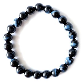 Gold Stone Blue Tiger Eye Bracelet, 0.3 inches (8 mm), Cat Eye, Blue Tiger Eye, Power Stone