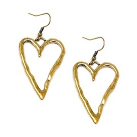 Hammered Metal Alloy Heart Earrings (Gold)