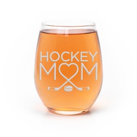 Hockey Mom Heart Stemless Wine Glass - Gift for Hockey Moms or Goalie Moms - 1 Glass