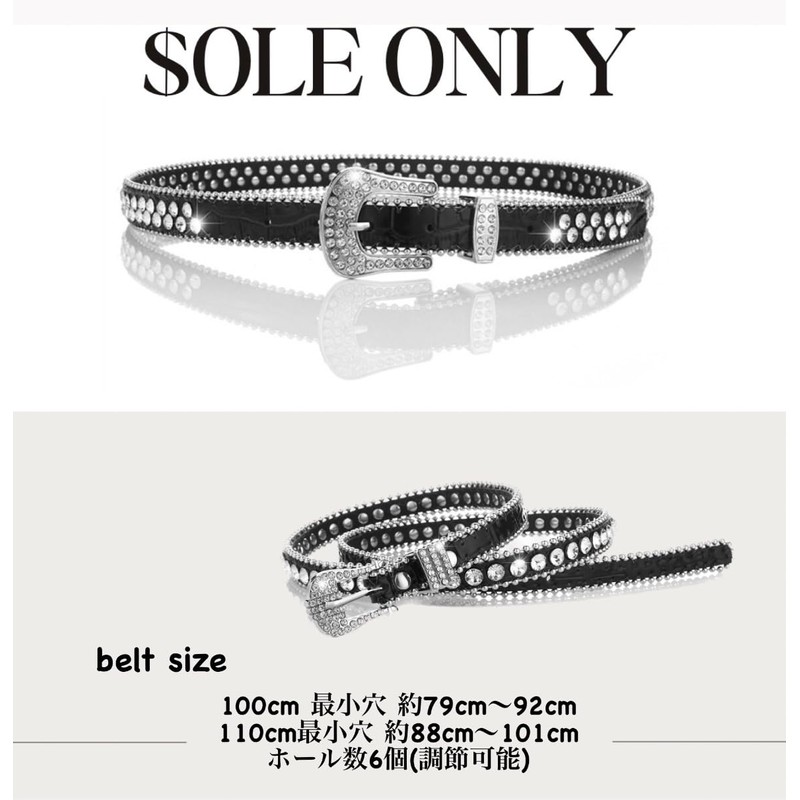 $ole only Sole-Only Belt, Glare, Black, Hip Hop, CZ Diamond,
