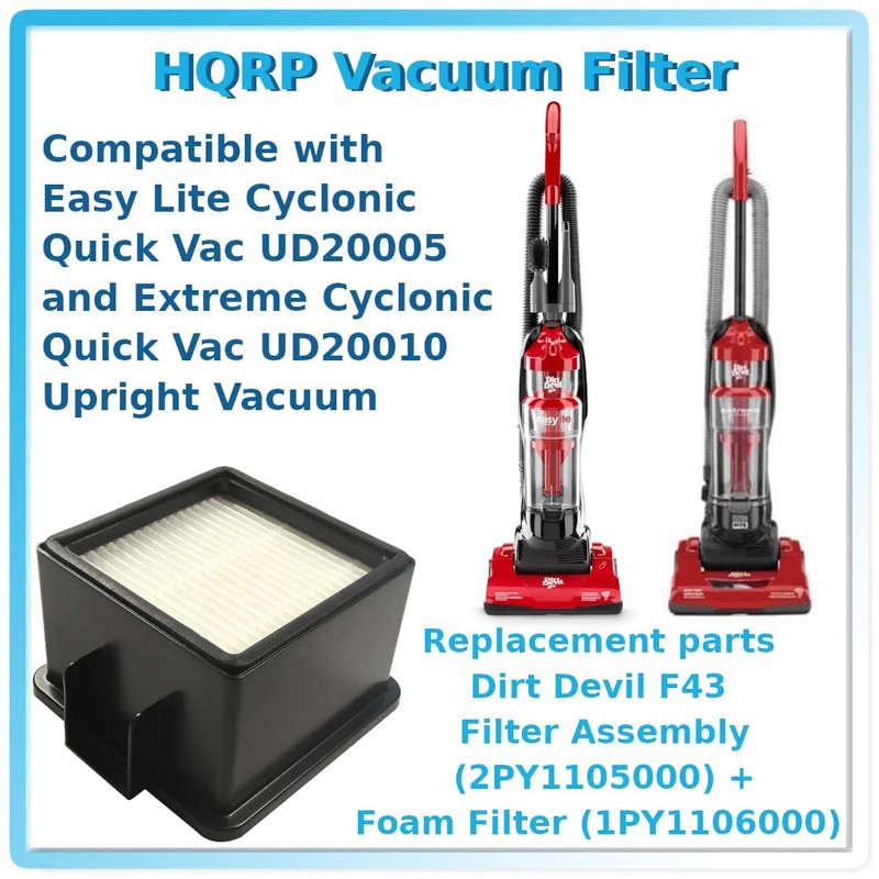 HQRP Filter Replacement for Dirt Devil F43, 2PY1105000, 1PY1106000 EasyLite