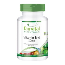 Fairvital Vitamin B6 20 mg – High Dose – Pyridoxine Hydrochloride – Vegan – 180 Capsules