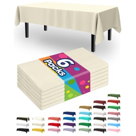 Pureegg Plastic Table Cloth Disposable 6 Pack, 54 x 108 Inch Table Cloths, Party, Wedding, Thanksgiving Decorations, Fall Tablecloths, Rectangle, Beige Plastic Cover, Waterproof, Cream, Ivory