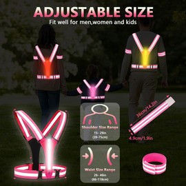 Adiwo LED High Visibility Vest, Reflective Safety Vest Set, LEDs Day and Night Motorcycle Cycling, for Bicycle, Car, Running Vest, Jogging, High-Vis Reflective for Women, Men, Children, Pink