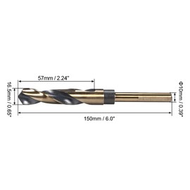 sourcing map Reduced Shank Twist Drill Bits 16.5mm Black Nitride & Gold Titanium Coated High Speed Steel 4341 with 10mm (3/8") Shank for Stainless Steel Alloy Metal Plastic Wood