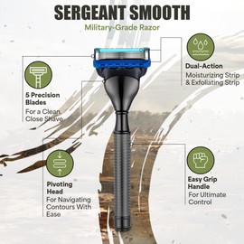 Duty & Dapper | Sergeant Smooth 5 Blade Razor With Lubricating Strip and Exfoliating Strip | Heavy Duty Tough Military Grade Shaving Razors and Accessories For Men