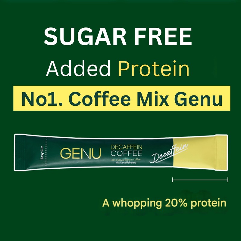 GENU Stevia Protein Coffe Mix, Instant Coffee (100 sticks, Decaffein),