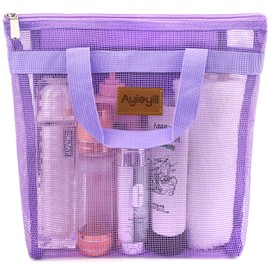 Shower Caddy Portable, Mesh Shower Caddy Tote Bag Quick Dry Hanging Toiletry and Bath Organizer for College Dorm, Gym, Beach, Travel or Camping with Zipper (A-Purple)