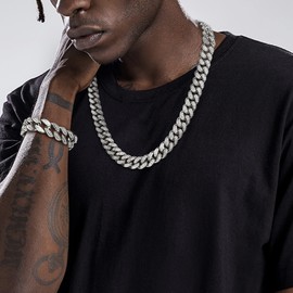 HAIAISO Cuban Link Chain Iced Out for Men 13MM Miami Cuban Link Choker Necklace Bracelet 18K Gold Plated Bling Diamond Chain Bracelet Hip Hop Jewelry for Men Women(51CM)