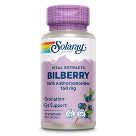 SOLARAY SOLARAY Bilberry Extract 160 mg, Eye Health & Circulation Support, 36% Anthocyanosides Plus Blueberry, Vegan, 30 VegCaps