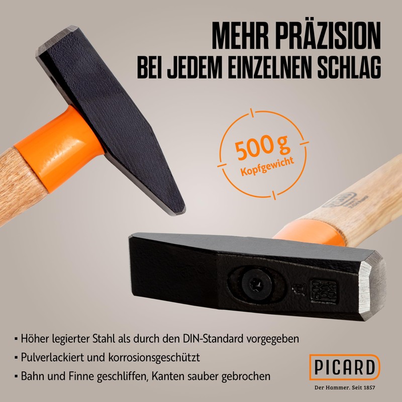 Picard 0001202-0500 Hand-/Rivetting Hammer SecuTec 500g, Brown/Black