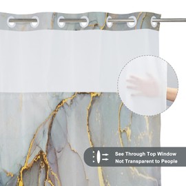 TYLCLTX Blue Gold Marble Liner Set Modern Contemporary Crack Ink Texture Double Layers No Hook Shower Curtain with Snap in Liner Waterproof and See-Through Top Window Bathroom Decorative 71x83 inch