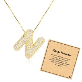 Gold Necklace Women Rhinestone Initial Necklace for Women Bubble Letter Necklace Gold Pendants Cute Stuff Trendy Christmas Gifts for Women