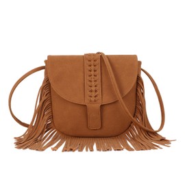 LHHMZ Women's Fringe Hobo Bag Retro Tassel Shoulder Bag Fringe Suede Bohemian Bag Tassel Hippie Saddle Bag, brown