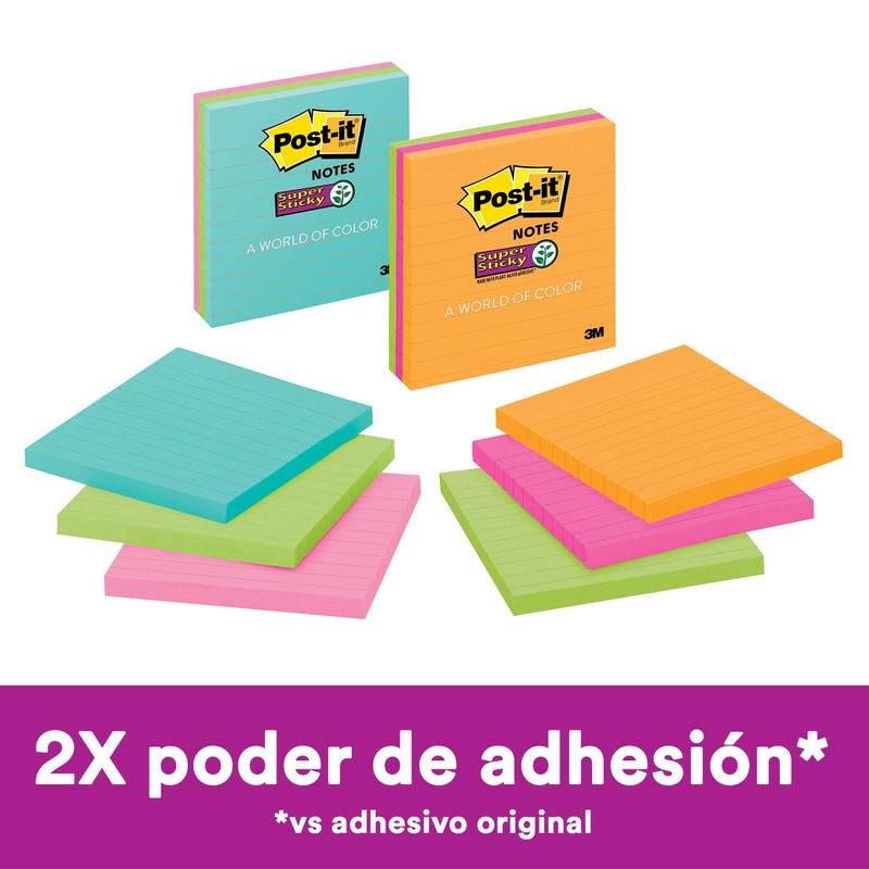 Post-it Super Sticky Notes, 4x4 in, 3 Pads, 2X the