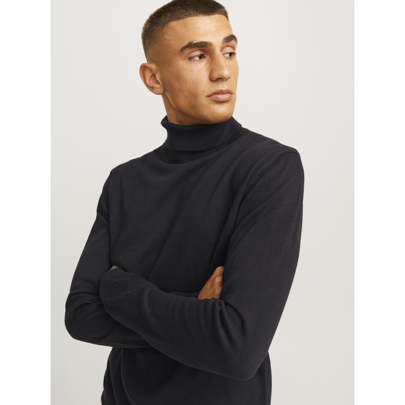 JACK & JONES Male Turtleneck Pullover Plain Turtleneck Sweater, black
