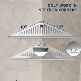 BLYLUND Corner Shower Shelves 10" 2 Pack, Recessed Corner Shelf Stainless Steel Bathroom Shelf Rack for Tiled Wall, No Drilling Needed, Chrome Polished