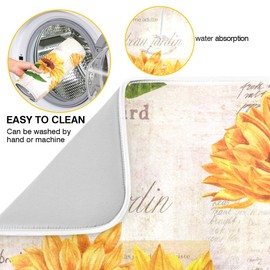 Qilmy Sunflowers Dish Drying Mat Water Absorption Tableware Drying Mat for Kitchen Countertop Home Decoration, 18 x 24 Inch Non Slip Dish Mats, Heat Resistant Countertop Protection