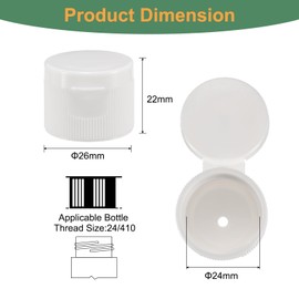uxcell 36pcs 24/410 Flips Top Caps For Bottles, Replacement Plastic Reusable Non-Spill Bottle Lid for Squeeze Bottles, Refillable Bottles, Plastic, Empty, Shampoo Bottles, White
