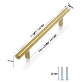 2 Pack Kitchen Cupboard Handles Stainless Steel Kitchen Door Handles Brushed Cabinet Handles Wardrobe Handles Drawer Handles (2 Pack Gold, Hole Centre 128mm)