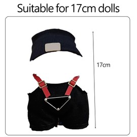 Stylish Outfit Set for 17cm Plush Dolls, Black Suspenders Overall with Accessories, Perfect for Dress Up Play, Soft Material, Choice for Girls