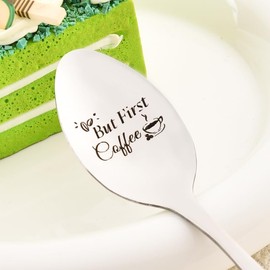 Coffee Gift for Coffee Lovers Gifts for Men Women Birthday Gift for Daughter Son But First Coffee Spoon for Best Friend Boyfriend Girlfriend Anniversary Wedding Gift for Dad Mum Engraved Spoons Gifts