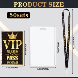 Shknldzsm 50 Sets VIP Badge Lanyards Plastic Clear VIP Backstage Passes Safety Cards with Black Breakaway Lanyard Bulk for Concert Event Birthday Award Movie Night Party Organizer