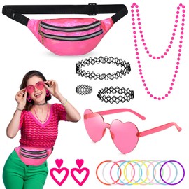 19 Pieces 80s 90s Outfit Women's Accessories Malle Accessories with Bum Bag 80s Clothing Women's Set for Carnival Festival Party, pink, One size fits all
