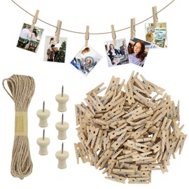150PCS Mini Wooden Pegs, Photo String and Pegs, 2.5cm Natural Small Photo Pegs,Small Pegs for Hanging Photos,Wooden Pegs Craft with 10M Jute String for Photo Wall Display,Craft,Weddings & Party