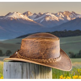 HADZAM Elephant Skin Themed Australian Style Leather Cowboy hat Shapeable into Outback hat for Men & Women (US, Alpha, Large, TAAN Brown)