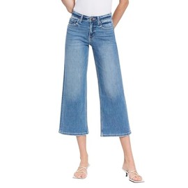 Flying Monkey Women's High-Rise Finished Hem Cropped Wide Leg Jeans (28, Beckoned)