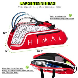 UNIHIMAL Tennis Bag for Men Women Holds 3 Rackets， Large Capacity Racquet Bags with Protective Pad, Removeable Shoulder Strap