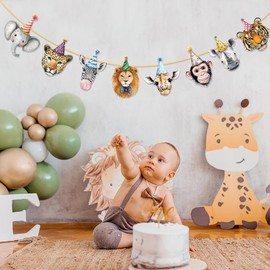 Animals Birthday Banner for Kids,Jungle Zoo Theme Garland Birthday Party Supplies,Children Jungle Themed Decorations Woodland Safari Animal Banner for Boys Girls Baby Shower Party