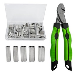 FOLANDO Copper Tube Crimping Tool Kit for Fishing Line Clamps – High Carbon Steel Head with 5 Sizes (1.2#-2.0#) & Non-Slip Handle – Includes 250 Copper Sleeves for Secure Wire Connections