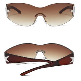 Azoxus Trendy Wrap Around Y2k Sunglasses 2000s Fashion Shield Oversized Rimless Lenses Gradient Brown